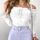 Off Shoulder Guipure Lace Frill Hem Drawstring Top