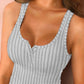 U Neck Snap Button Ribbed Tank Top