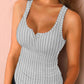 U Neck Snap Button Ribbed Tank Top