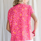 Pink Leopard V Neck Short Sleeve Blouse