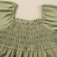 Grass Green Frilly Square Neck Flutter Sleeve Smocked High Waist Plus Size Dress