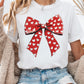 White Heart Bow Printed Crewneck Valentines T Shirt