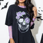 Black Floral Skull Graphic Halloween Tunic T Shirt