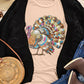 Khaki Heat Transfer Printing Thanksgiving Turkey Print Round Neck T Shirt