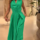 Sleeveless Turn Down Collar Maxi Dress Casual Waist A Line Ruched Dress