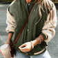 Mist Green Corduroy Fleece Patchwork Buttoned Bomber Jacket