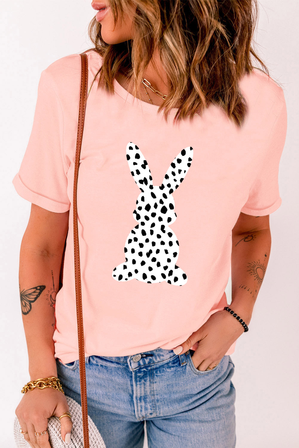Pink Spotty Bunny Printed Easter Fashion T Shirt