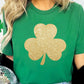 Bright Green Glitter Clover Printed St Patricks Day T Shirt