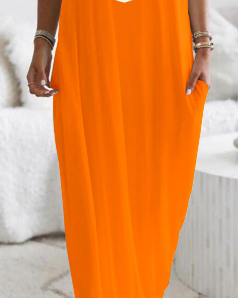 Anchor Print Cold Shoulder Short Sleeve Dress Casual Pocket Design Loose Fit Maxi Dress