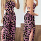 Leopard Print Halter Sleeveless Jumpsuit Casual Backless Loose Fit Slit Rompers