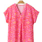 Pink Leopard V Neck Short Sleeve Blouse