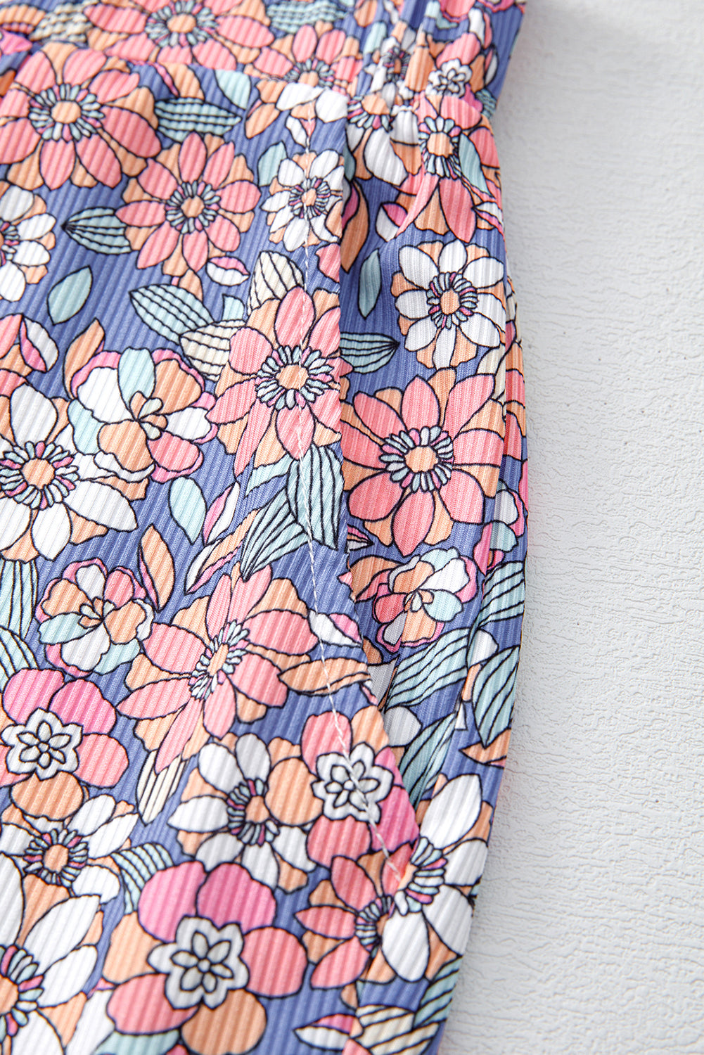 Sky Blue Floral Print Spaghetti Straps Tank Top and Shorts Set