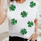 White Sequin Lucky Clover Graphic Crewneck Tee
