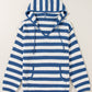 Blue Stripe V Neck Pocketed Drawstring Hooded Sweater
