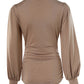 Plunge Neck Lantern Sleeve Ruched Long Sleeve Blouse Top