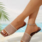 Beige Rhinestone Mesh Square Toe Flat Slippers