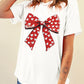 White Heart Bow Printed Crewneck Valentines T Shirt