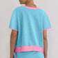 Turquoise Colorblock Edge Drop Shoulder T Shirt and Skirt 2Pcs Set