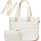 White Quilted Patchwork Large Tote Bag and Clutch 2pcs Set