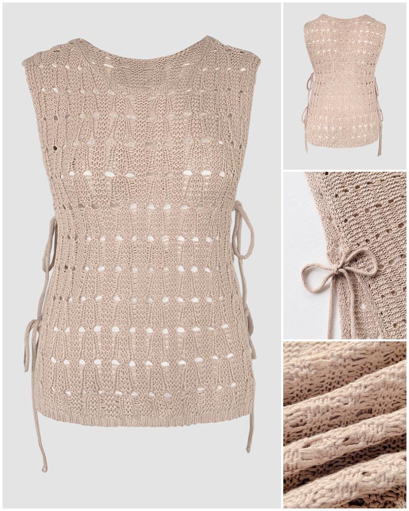 Round Neck Sleeveless Hollow out Crochet Sweater