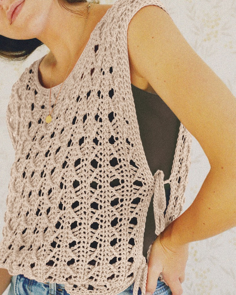 Round Neck Sleeveless Hollow out Crochet Sweater