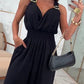 Plunge V Neck Metal Button Decor Thick Strap Jumpsuit Casual Waist Shirred Wide Leg Romper