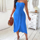Eyelet Embroidery Bandeau Ruched Slit Casual Dress