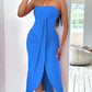 Eyelet Embroidery Bandeau Ruched Slit Casual Dress