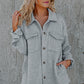 Gray Retro Quilted Flap Pocket Button Shacket