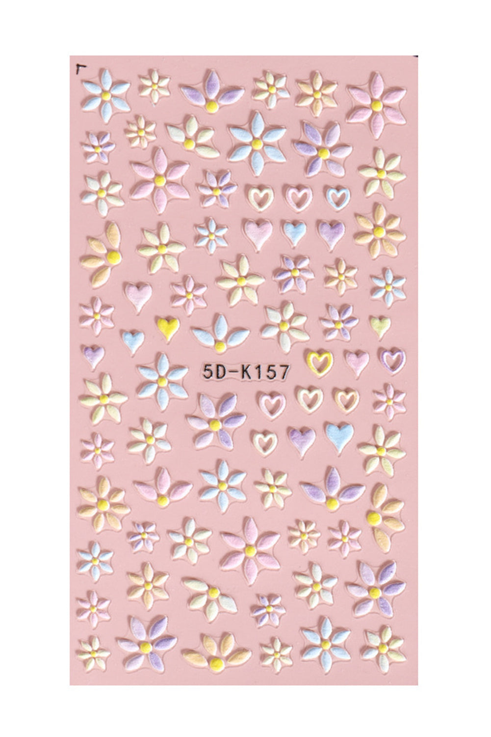 Light Pink Embossed Flower Heart Shape Self-Adhesive Nail Stickers