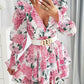 Floral Print Plunge V Neck Lantern Sleeve Mini Dress Casual A Line Flared Dress