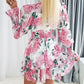 Floral Print Plunge V Neck Lantern Sleeve Mini Dress Casual A Line Flared Dress