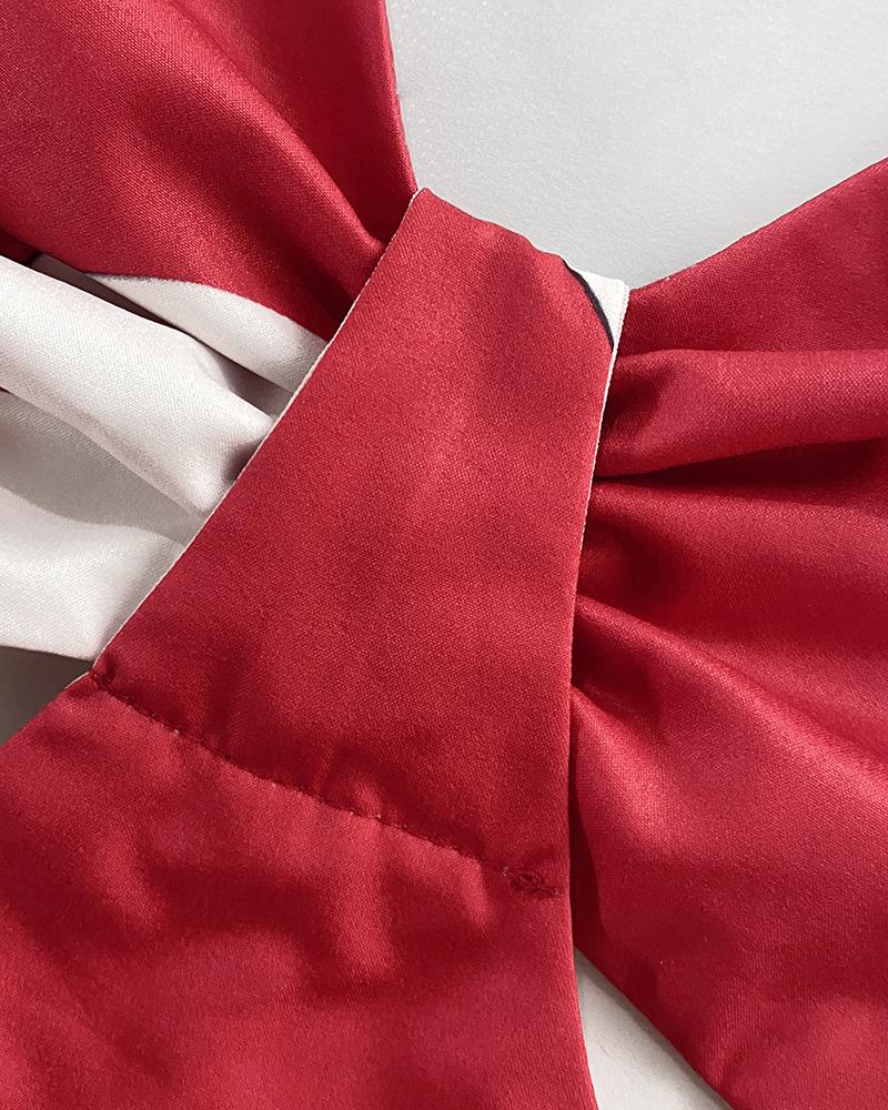 Floral Print Bowknot Decor Spaghetti Strap Skort Romper Casual Hollow out Slim Fit Jumpsuit