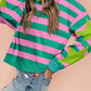 Pink Stripe Star Patchwork Round Neck Pullover Sweatshirt