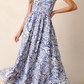Sky Blue Floral Print Spaghetti Strap High Waist Maxi Dress