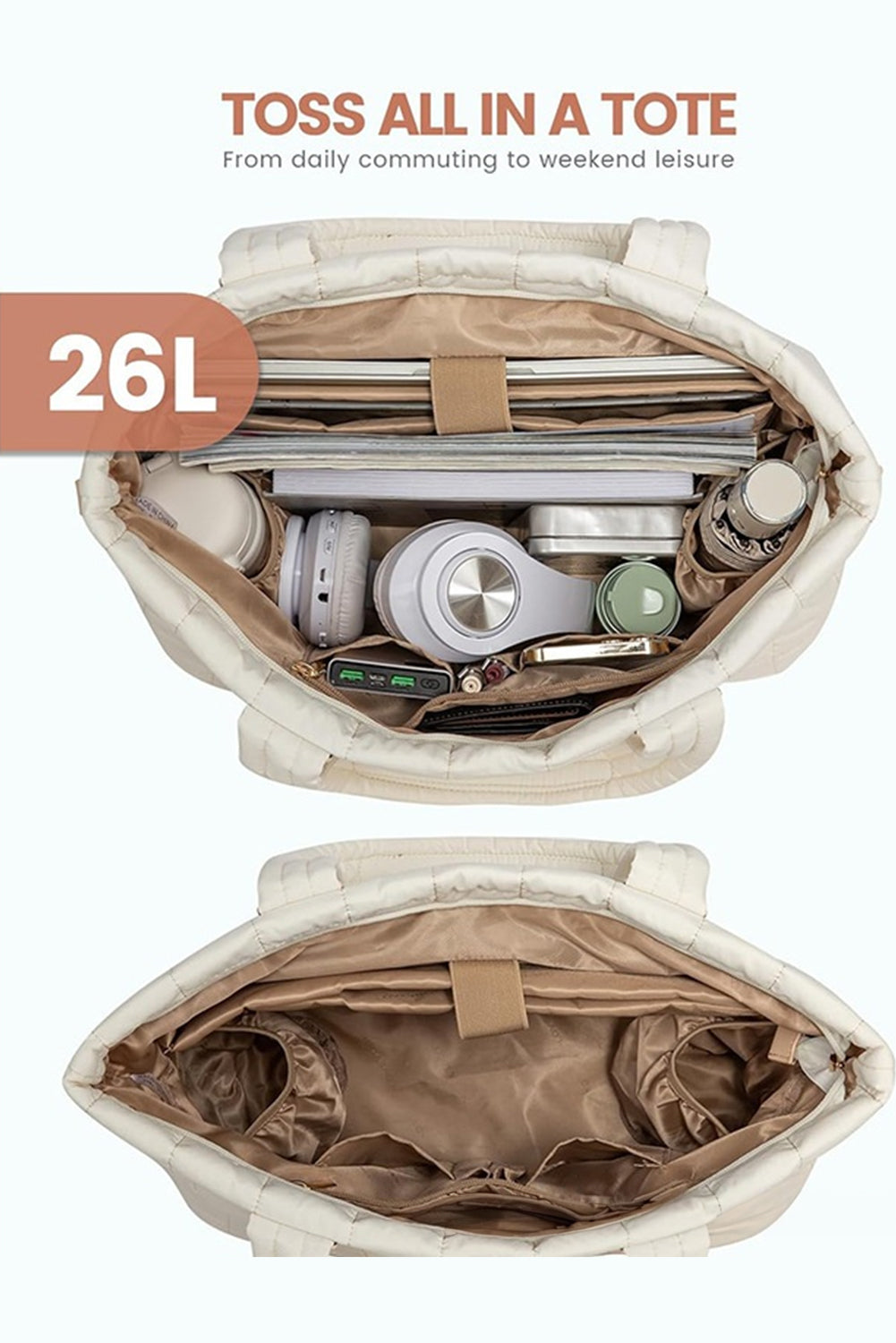 White Quilted Patchwork Large Tote Bag and Clutch 2pcs Set