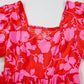 Red Floral Bubble Sleeve Sweetheart Neck Ruffled Mini Dress