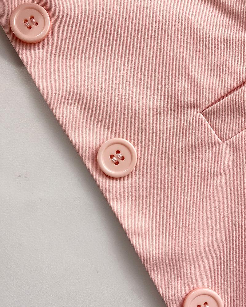 2 Pieces Outfit Plain Halter V Neck Button Front Backless Tank Top and Casual Side Slit Skirt Set