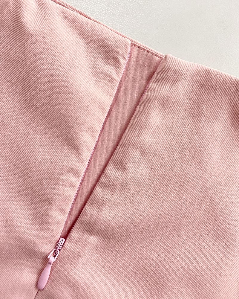 2 Pieces Outfit Plain Halter V Neck Button Front Backless Tank Top and Casual Side Slit Skirt Set