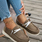 Coffee Solid Ribbed Criss Cross Slip On Casual Shoes