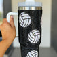 Black 40 Oz Rhinestone Volleyball Tumbler with Handle