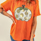 Orange Thanksgiving Pumpkin Pattern Crew Neck Short Sleeve Top
