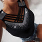 Rhinestone Criss Cross Slim Fit Sleeveless Tank Elegant Top