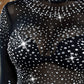 Rhinestone Studded Long Sleeve Bodysuit