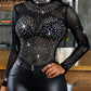 Rhinestone Studded Long Sleeve Bodysuit