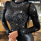 Rhinestone Studded Long Sleeve Bodysuit