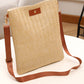 Oatmeal Straw Woven Single Button Crossbody Bag