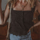 Black Floral Embroidered Buttoned Square Neck Tank Top