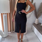 Square Neck Thick Strap Chain Decor Slit Bodycon Dress