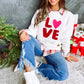 White LOVE Chenille Embroidered Cable Knit Pullover Sweatshirt